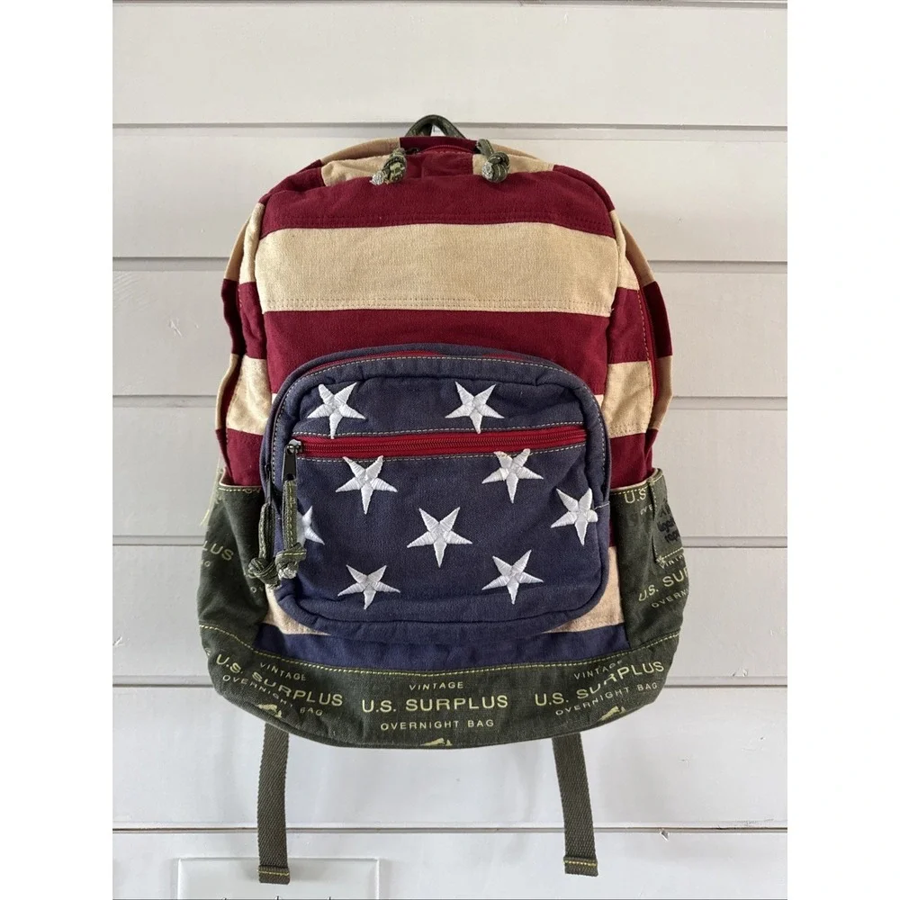 Tigerbear Republik Vintage US Surplus Heavy Canvas Backpack With US Flag GW999
